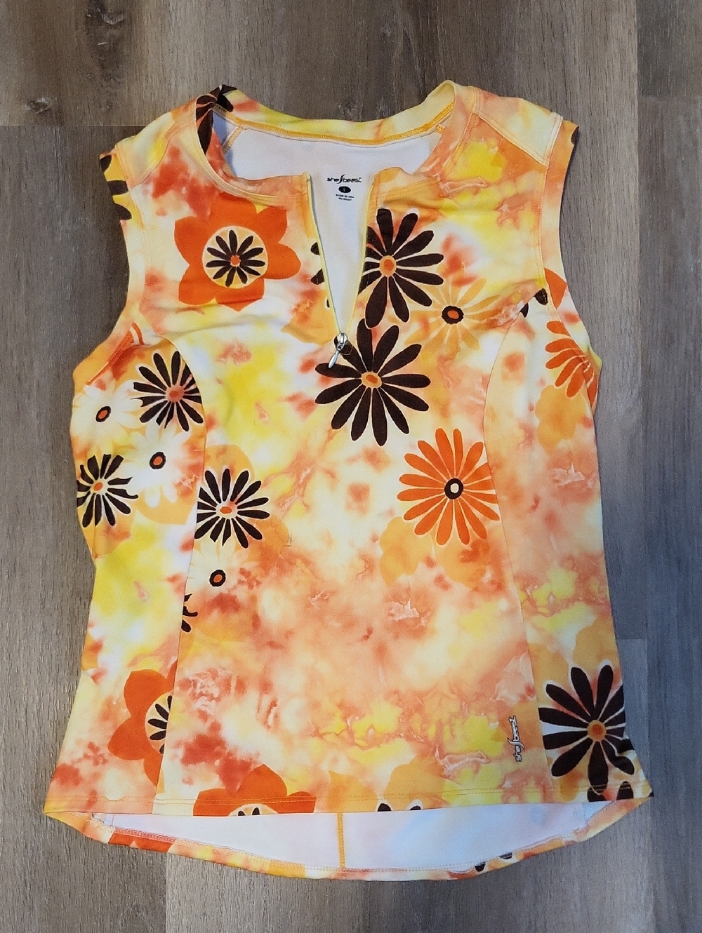 Sleeveless Floral Zip-Front Bike Top